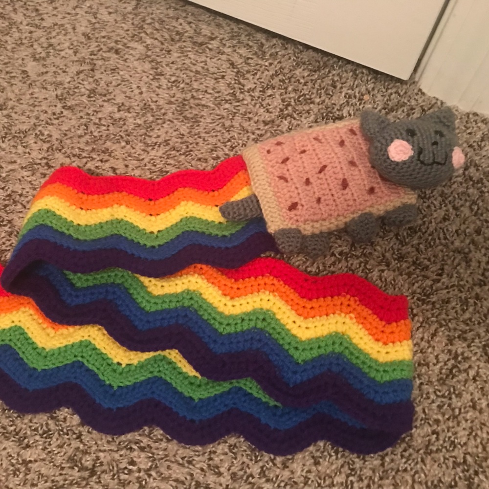 Nyan Cat handmade crochet rainbow scarf